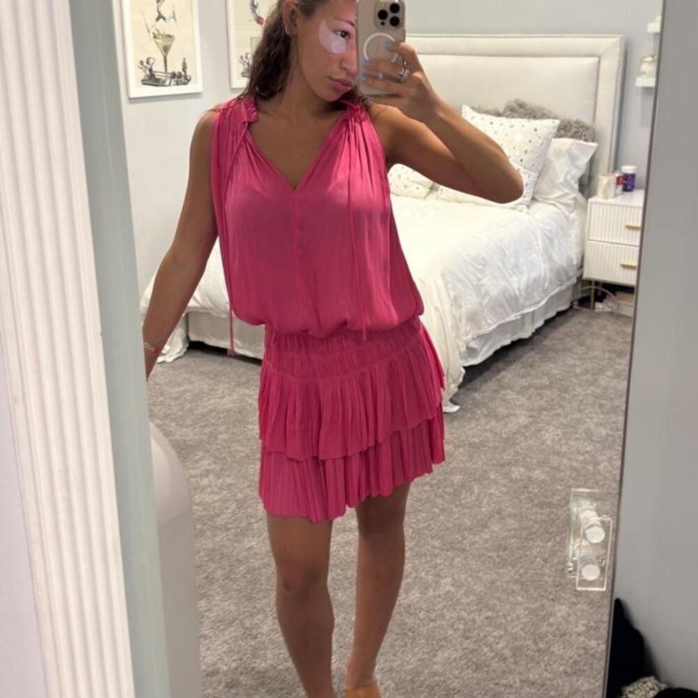 Pookie & Sebastian Hot Pink Pleated Mini Dress